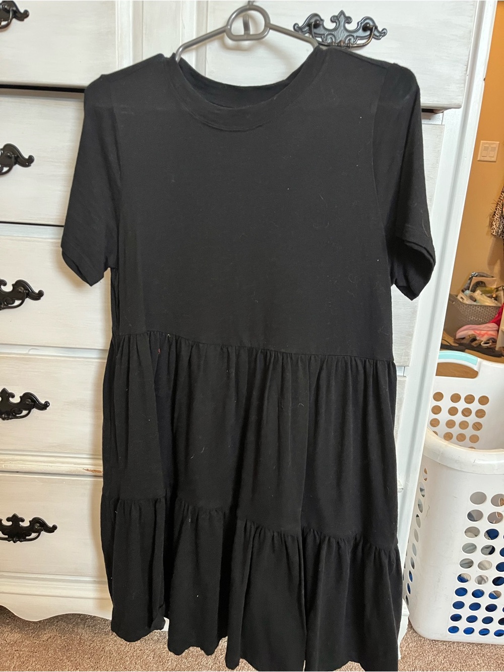 Black Tiered Short-Sleeve Dress